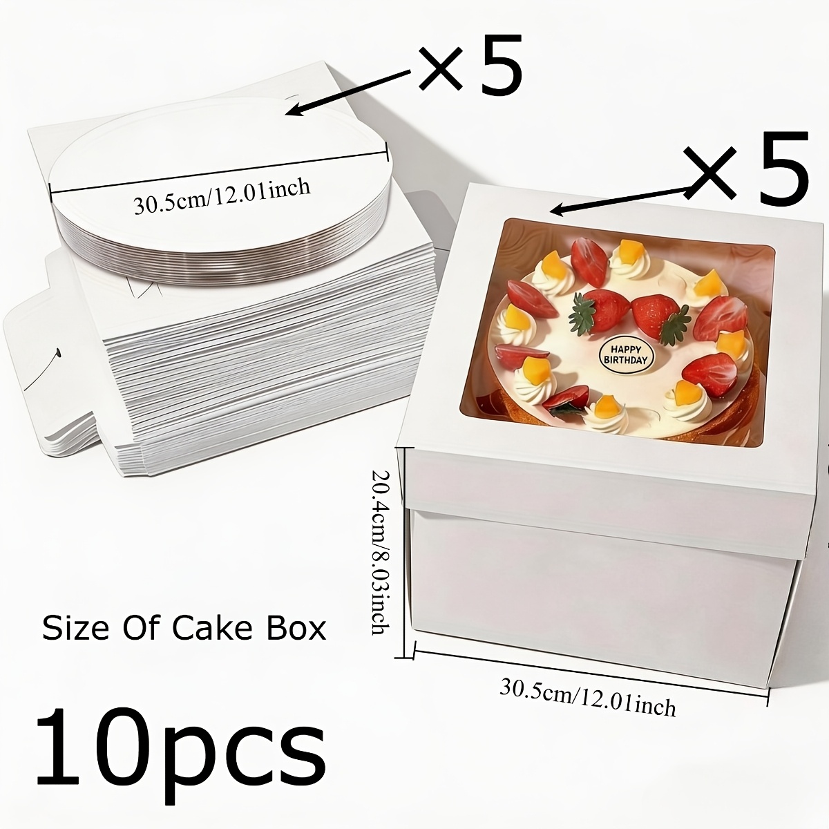 Image of 10pcs Clear Window Cake Boxes, 5 Large 12 Inch Boxes With Straight Edge Window & 5 Matching Trays, Sturdy Baking Boxes For Cake Transport, Home Baking & Gift Wrapping