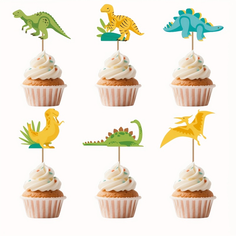 Image of 24pcs Dinosaur Cake Topper - 6 Unique Dino Designs, Perfect For Boys' Birthday Party Decorations,halloween,christmas Halloween&christmas For Christmas,newyear,valentine,party Events