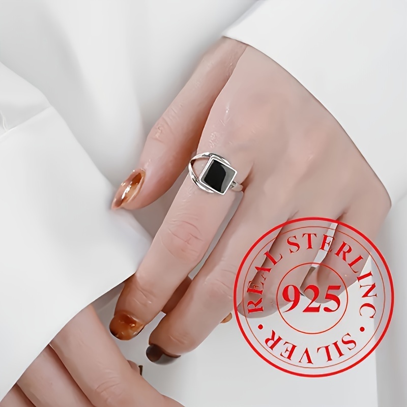 Adjustable 925 Sterling Silver Ring with Stylish Square Design