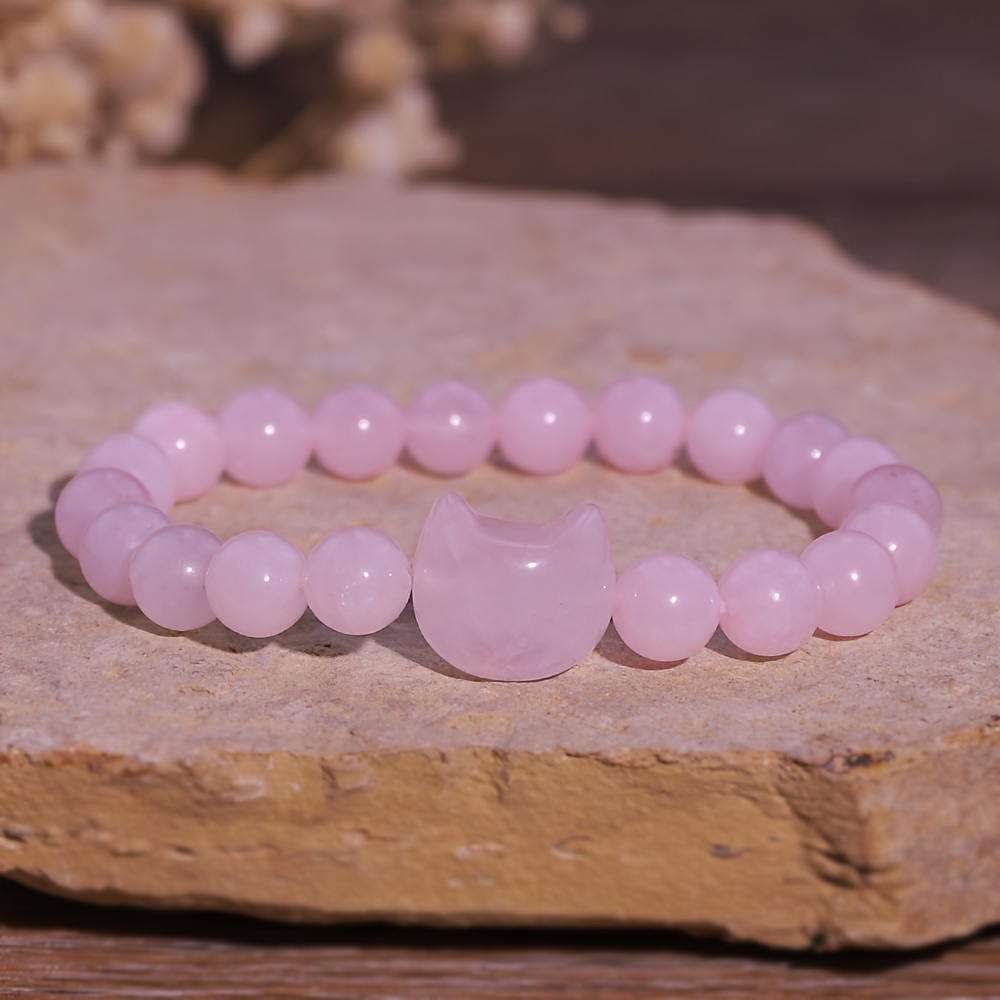 Cat Themed Stone Bracelet in Rose Quartz, Turquoise & Amethyst