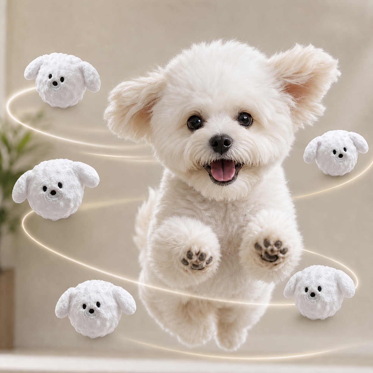 Bear Squeaky Bouncing Dog Toy Ball, Soft Plush Chew Toy