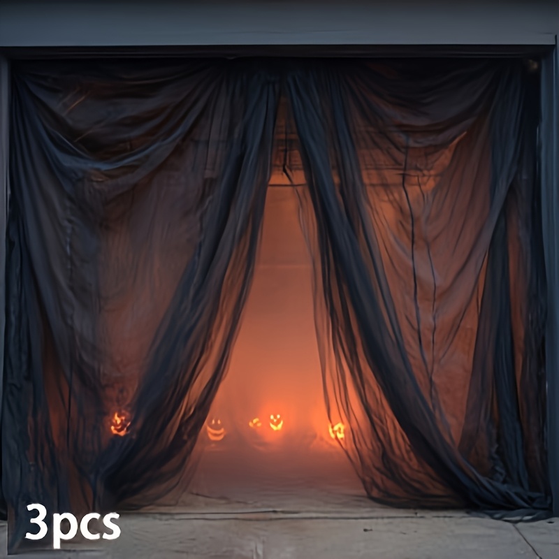TEMU Lot de 3 grandes décorations en tulle noir de 75,12 x 400,11 cm ( utilisé chemin de table ou rideau de porte) - Création d'une étrange pour
