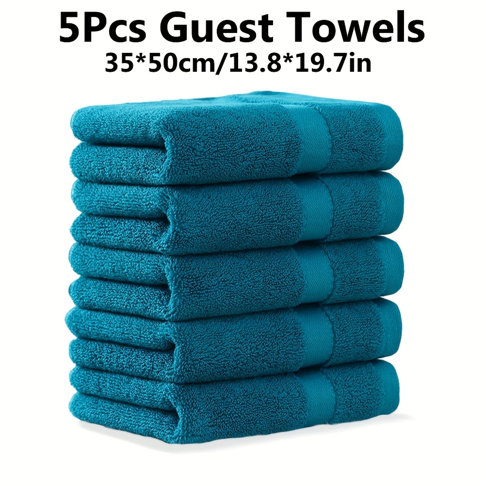 Image of 5pcs Cotton Guest Towels, 34*50cm/13.4*20in, Solid Color Guest Towels, Hanging , Absorption, Fitness Wipe Sweat, Multiple- Availability, For Bathroom, Shower, Gym And Spa