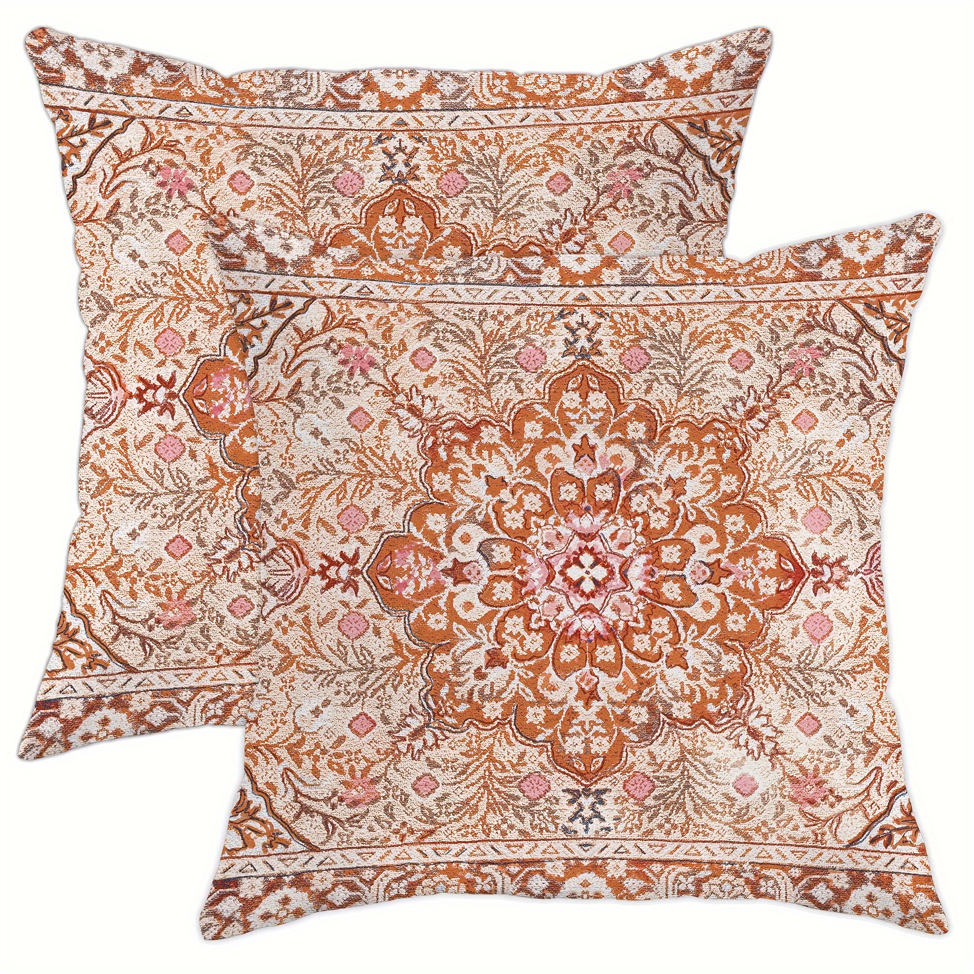 

2pcs, Floral Orange Polyester Throw Pillow Covers, Vintage Persian Ethnic Style Abstract Bohemian Pillow Covers, Decorative Cushion Covers 45×45cm/18 "x18" For Living Room Bedroom Sofa Bed Decoration