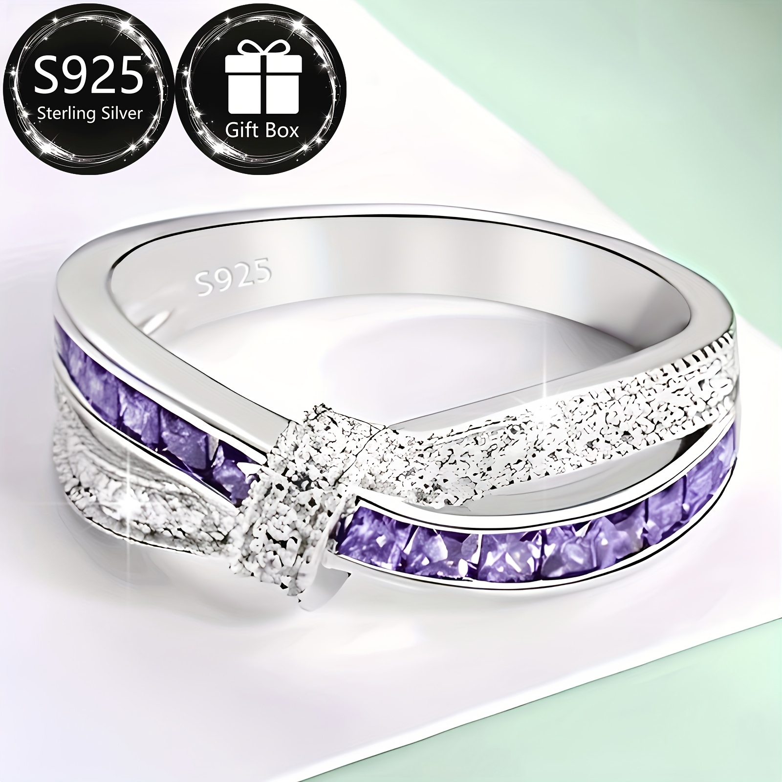 925 Silver Purple Zirconia Crossbow Ring