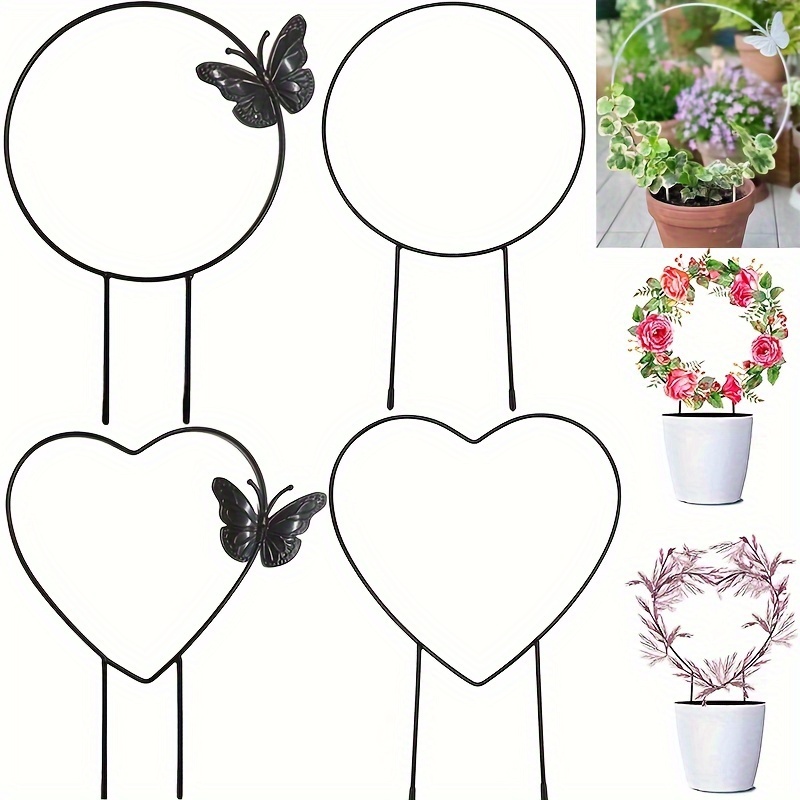 

4pcs Elegant Black -shaped Plant Support Stakes - Garden, Balcony & Flower Planting With