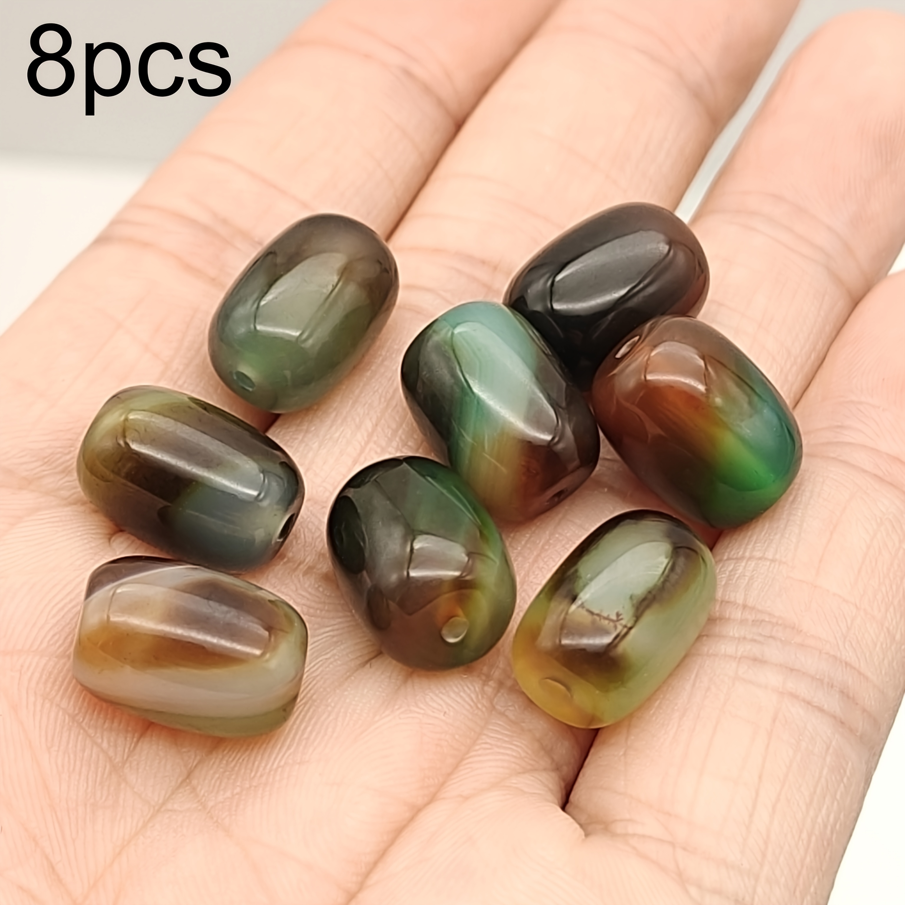 TEMU Perles en Agate Naturelle de 14 mm - Cylindres de , pour la Création de Bijoux DIY, Multicolores, Adaptées aux , Bracelets, Boucles d'Oreilles,