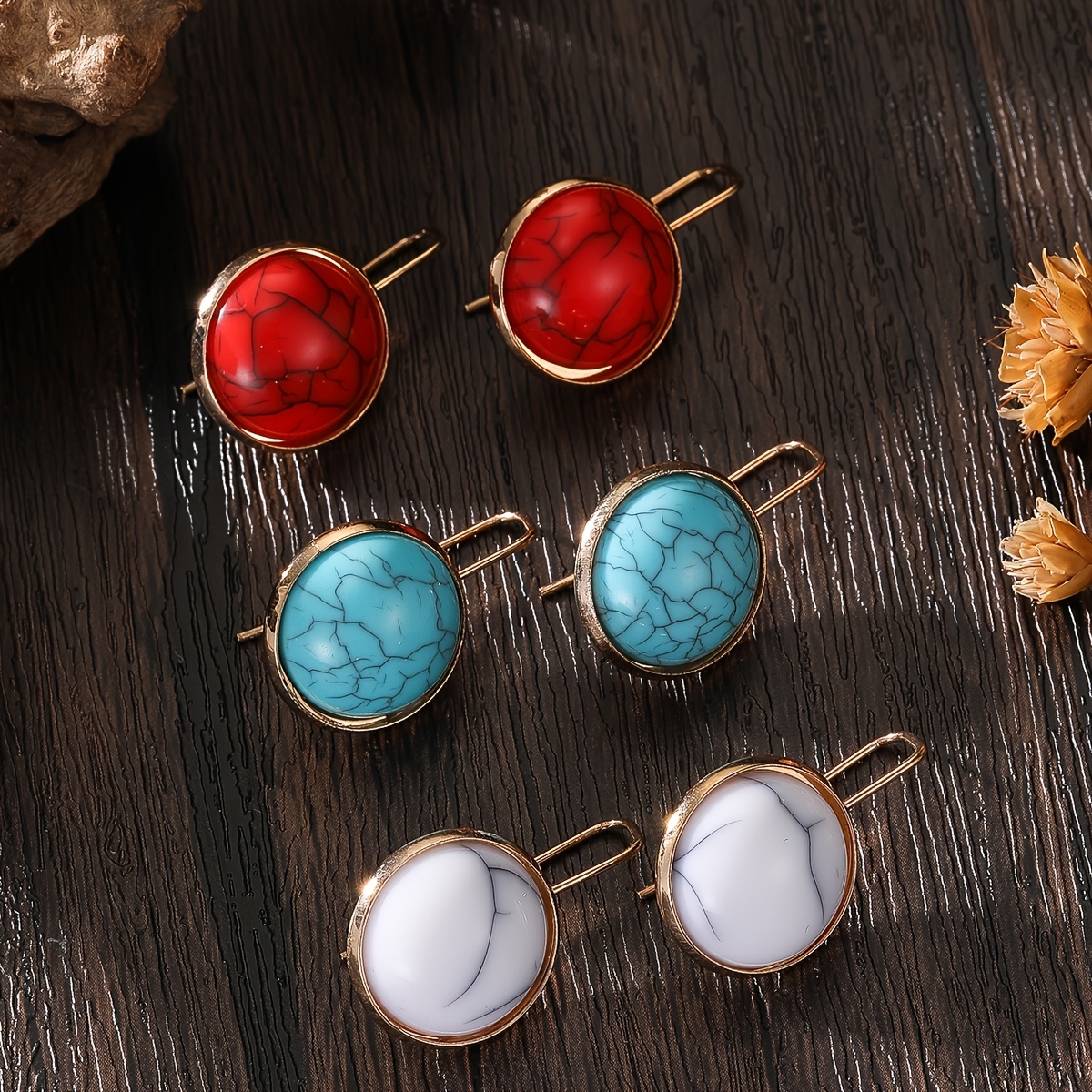 E-shop 3 Paar/Set Ohrringe im Bohemian-Stil, , elegant, minimalistische Retro-Schmuck, geometrische Platte, Mondstein-Ohrstecker, geeignet für den