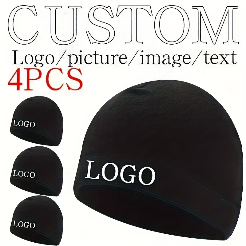 TEMU 4pcs Beanie Hats With Ized Text/logo - Bulk Winter Warm Caps For Men, Cold Weather Outdoor, Funky Style For Teams, Events & Corporate Branding