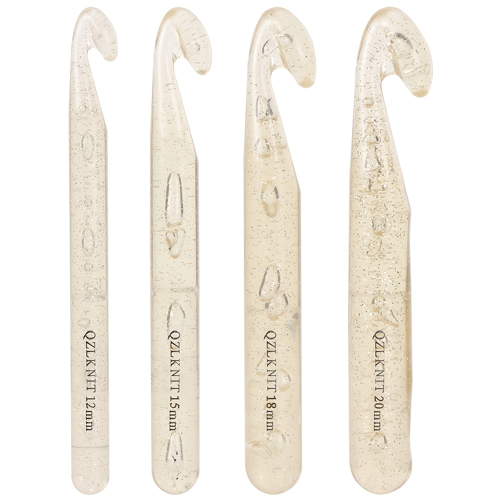 TEMU 4pcs 12/15/18/20mm Transparent Crystal Crochet Hooks Set Weave Sewing Tools Needles Big Knitting Needles