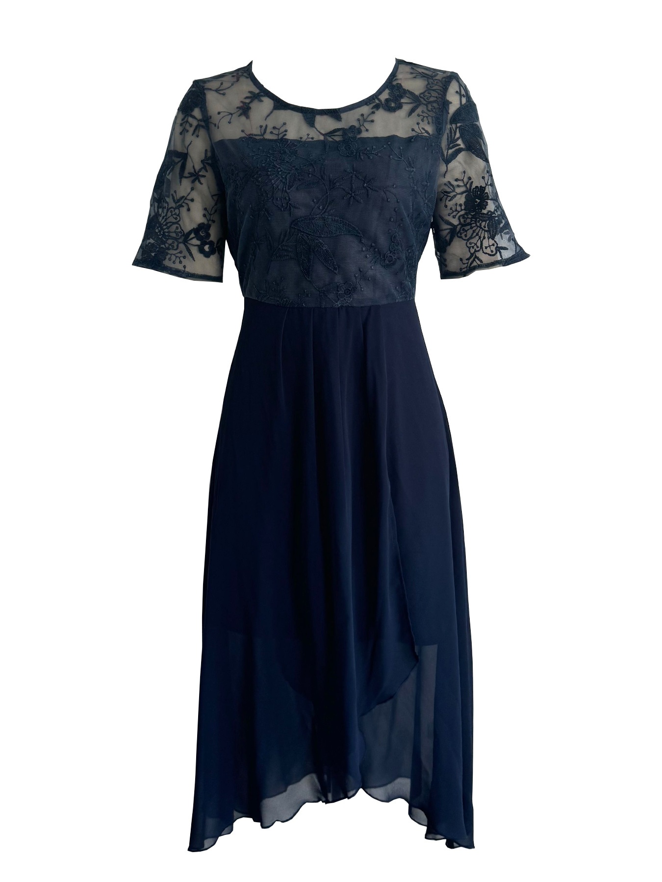 chinese dress ladies Mariella Baby Blue Crepe Lace Midi Dress for Wedding Guests