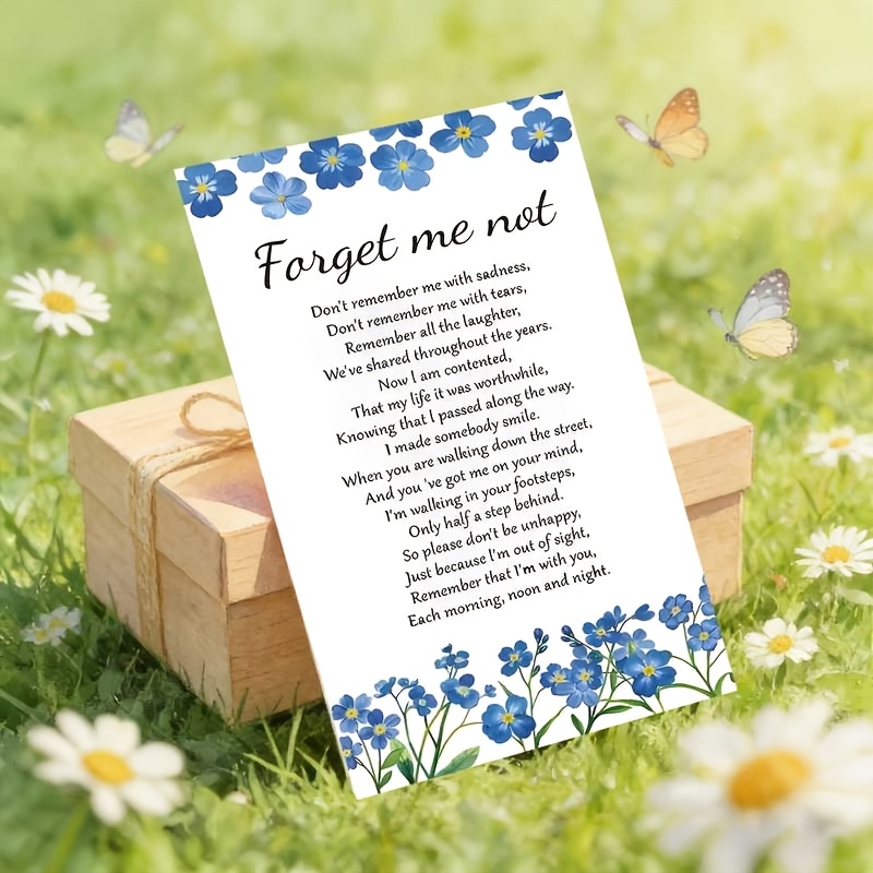 TEMU 50pcs -me-not Postcards, Greeting Cards, Cards, Gifts For , High-quality Paper, Keepsakes, Memorial Postcards, Floral Remembrance, Elegant Blue