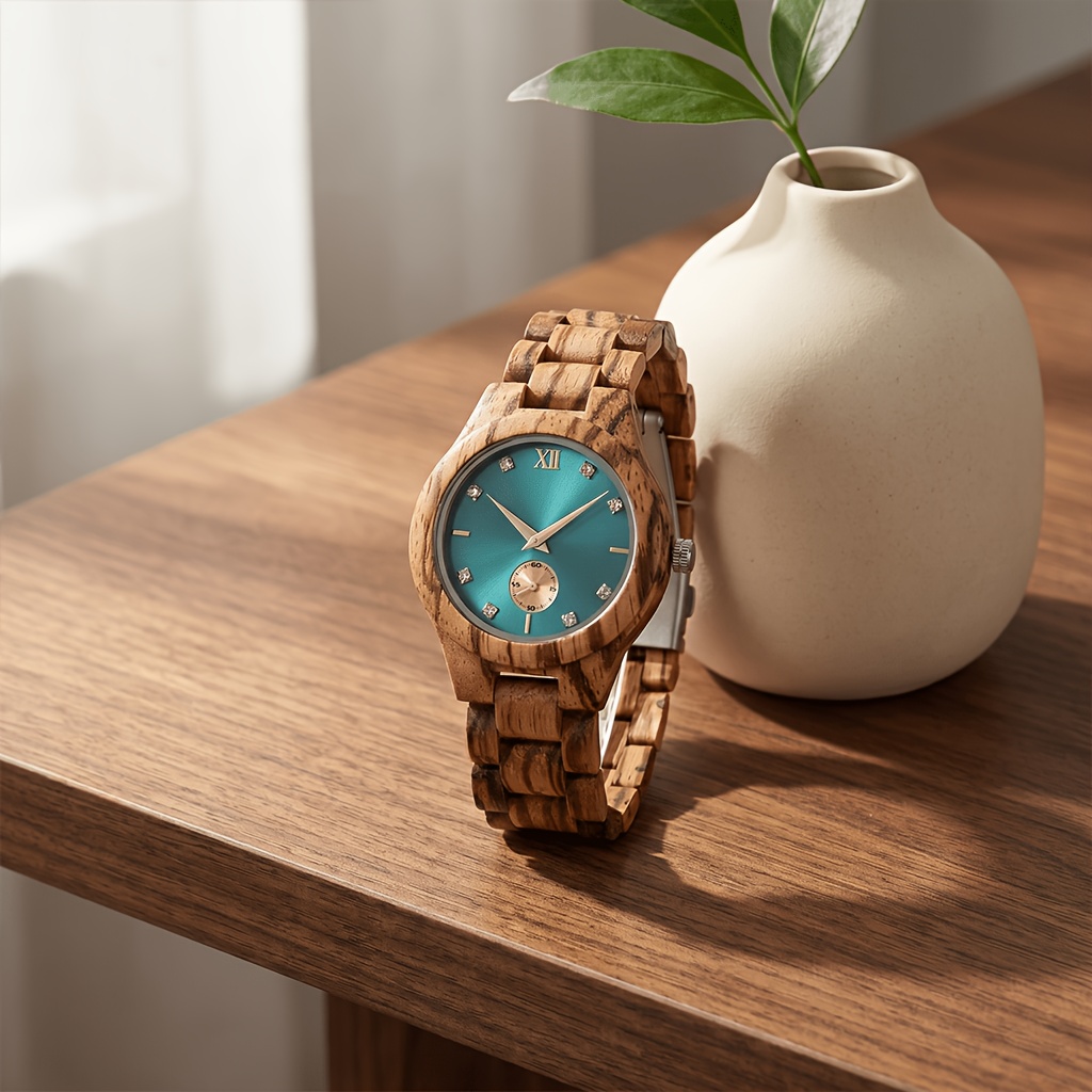 Image of Diamond Women Watches Natural Wood Ladies Wrist Watches Luxury Brand Rhinestone Women's Wooden Bracelet Watches