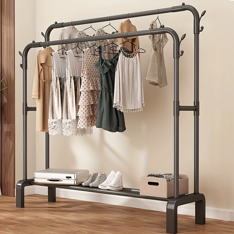 

Elegant Black Metal Garment Rack With Storage Shelves - Clothing Stand For Bedroom, Entryway, Office | Decorative Top Shelf, Multi-functional Design, No Required, Clothes Hanging Rack