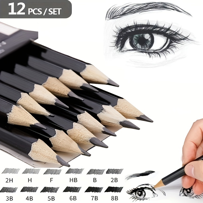 Image of 12pcs/pack Drawing Pencils, Extra Fine Point Markers, Sketching Pencils, 2h, F, H, Hb, B, 2b, 3b, 4b, 5b, 6b, 7b, 8b, Art Pencils, School Supplies