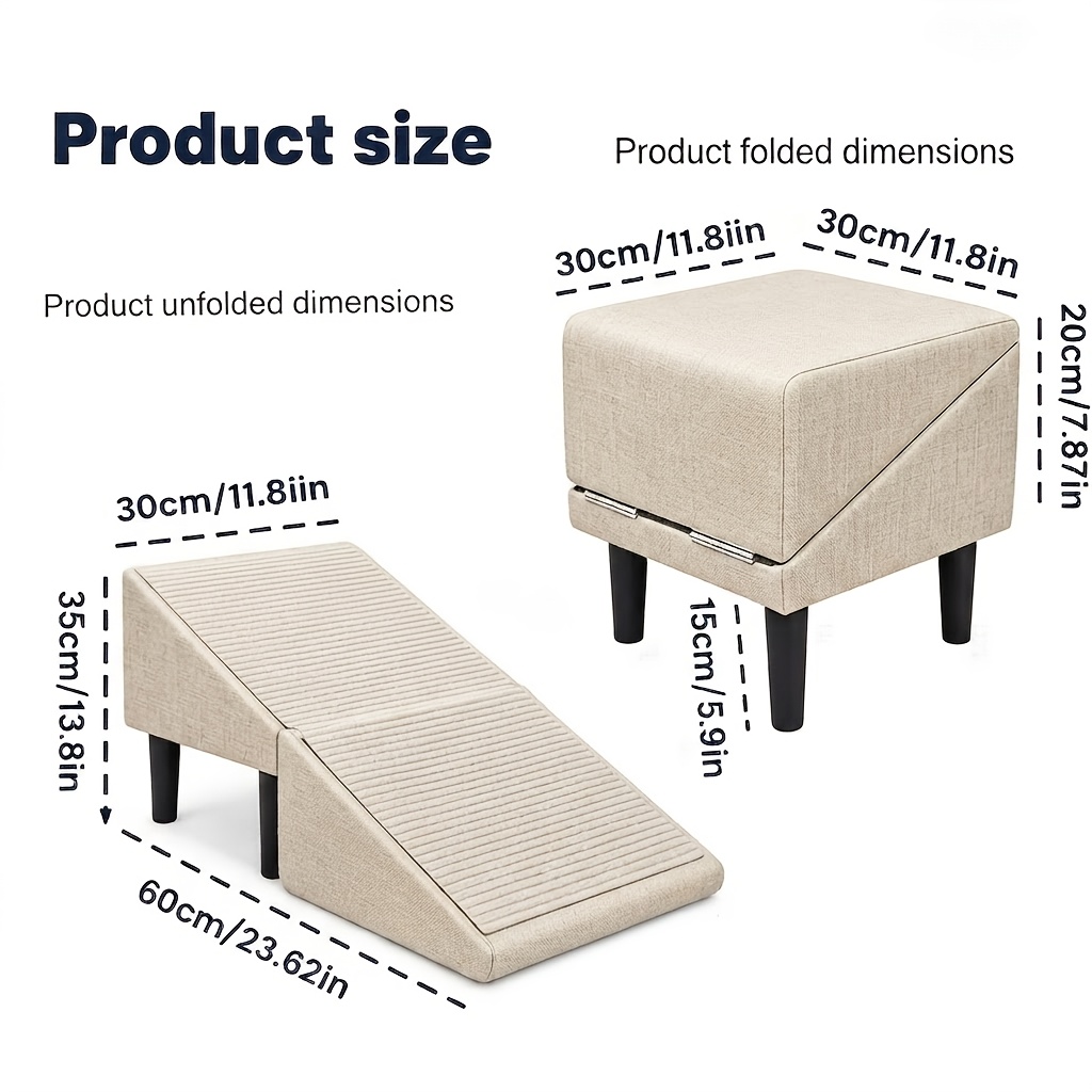 TEMU Foldable 2-in-1 Dog Stairs & Ramp, Wooden Pet Steps With Anti-slip Mat, Gentle Slope Design For Small Medium Dogs And Cats