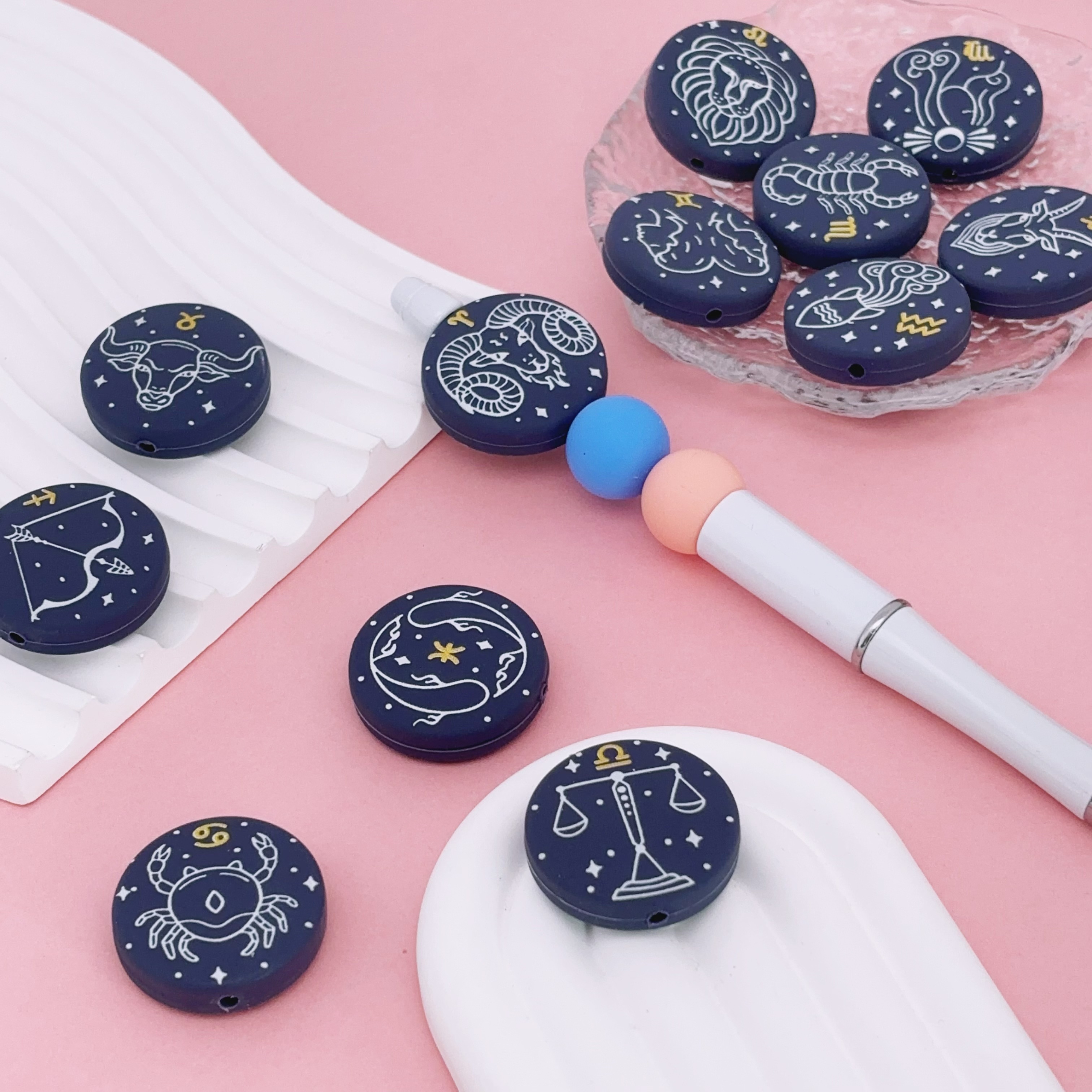 12 Constellations Silicone Bead Set Zodiac Themed Keychains - Temu