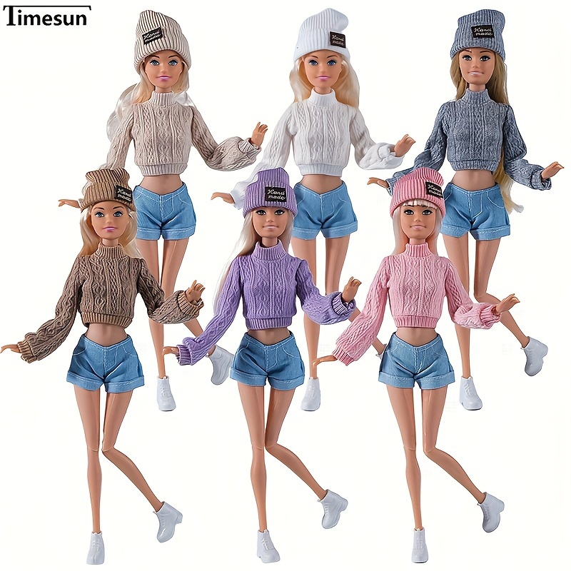 

Timesun Fashion Doll Clothing Set – Winter Outfit For 11.5-inch Dolls, Includes Knit Sweater, Denim Shorts, Beanie Hat, And Shoes, Suitable For 3-6 Years, Doll Accessories, Toy Clothes Pack