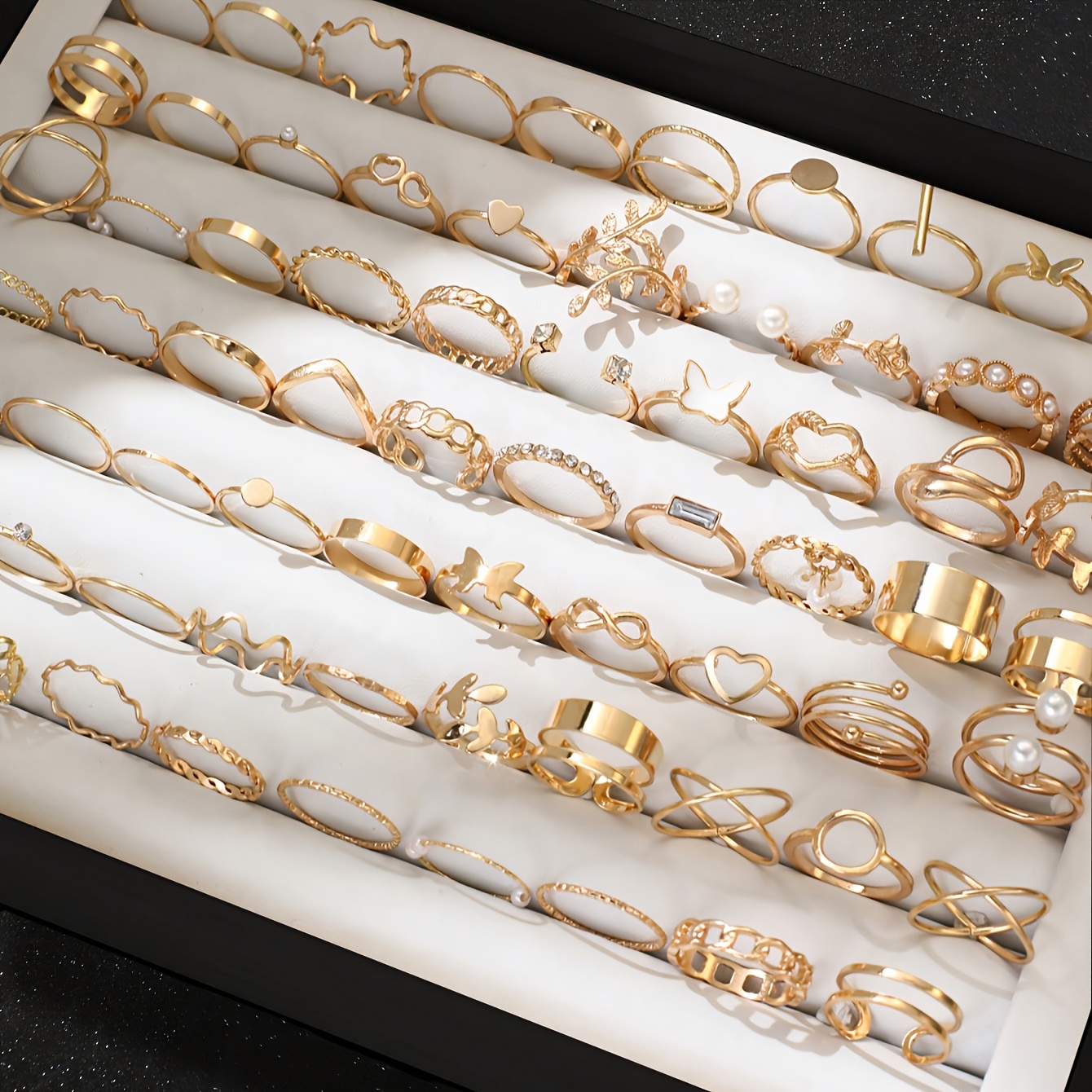 TEMU 68pcs Luxurious And Easy Pearl Geometric Heart And Twisted Hollow Multi-style Stacked Ring Set For Women, Perfect For Daily Wear And Summer, Suitable For Parties, Vacations, And Dates