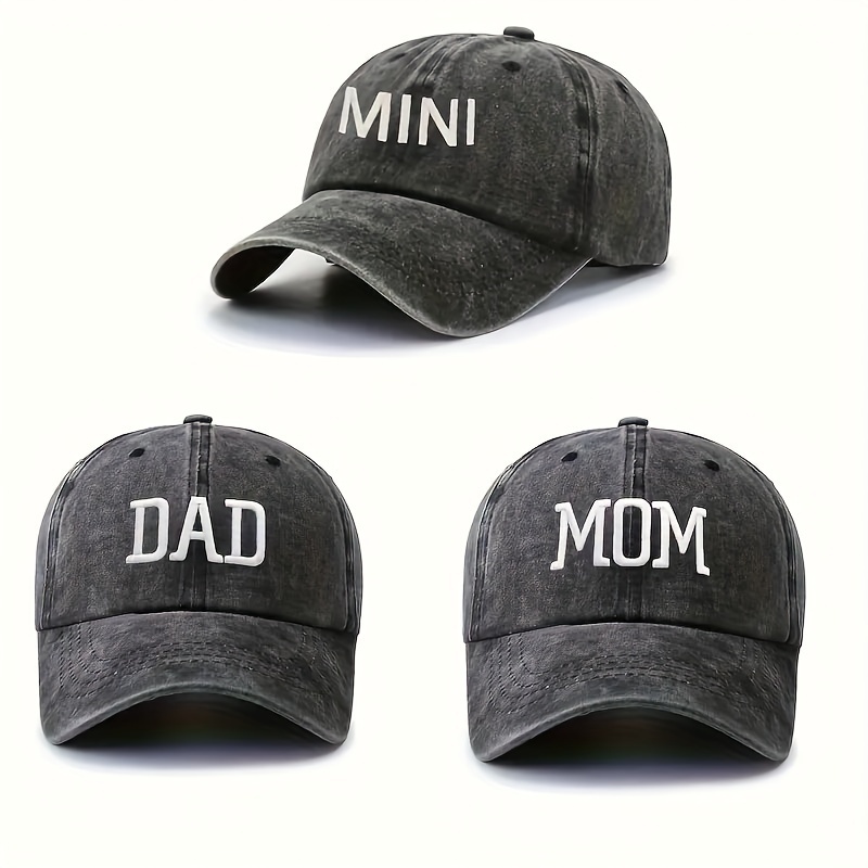 TEMU 3pcs Vintage Embroidered Baseball Caps - Mom, Dad & | Distressed Cotton For Casual & Outdoor Sports