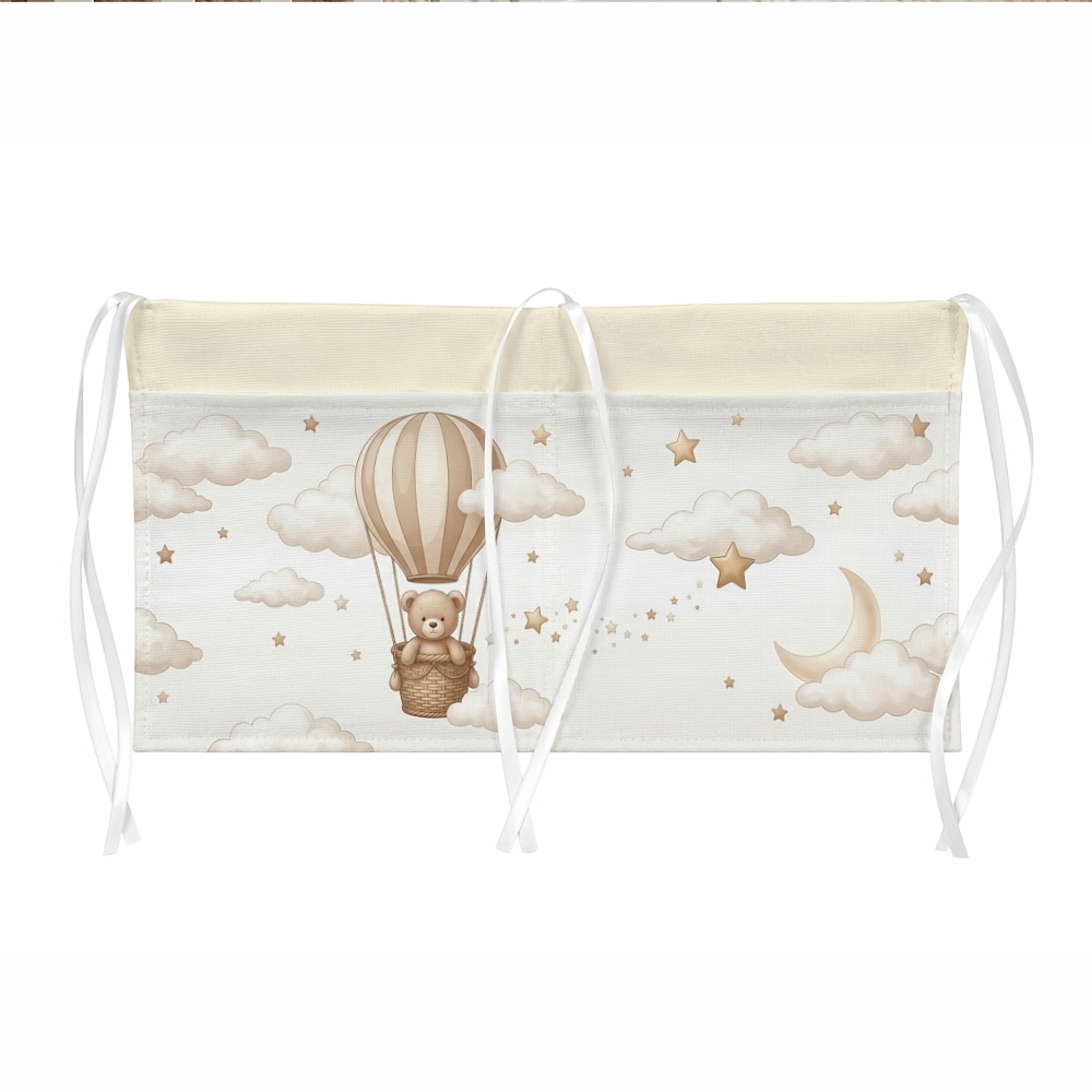 TEMU 1pc Minimalist Celestial Double Pockets Hanging Organizer -bear Hot Air Balloon Moon-portable Lightweight Fabric Gear Compatible For Strollers