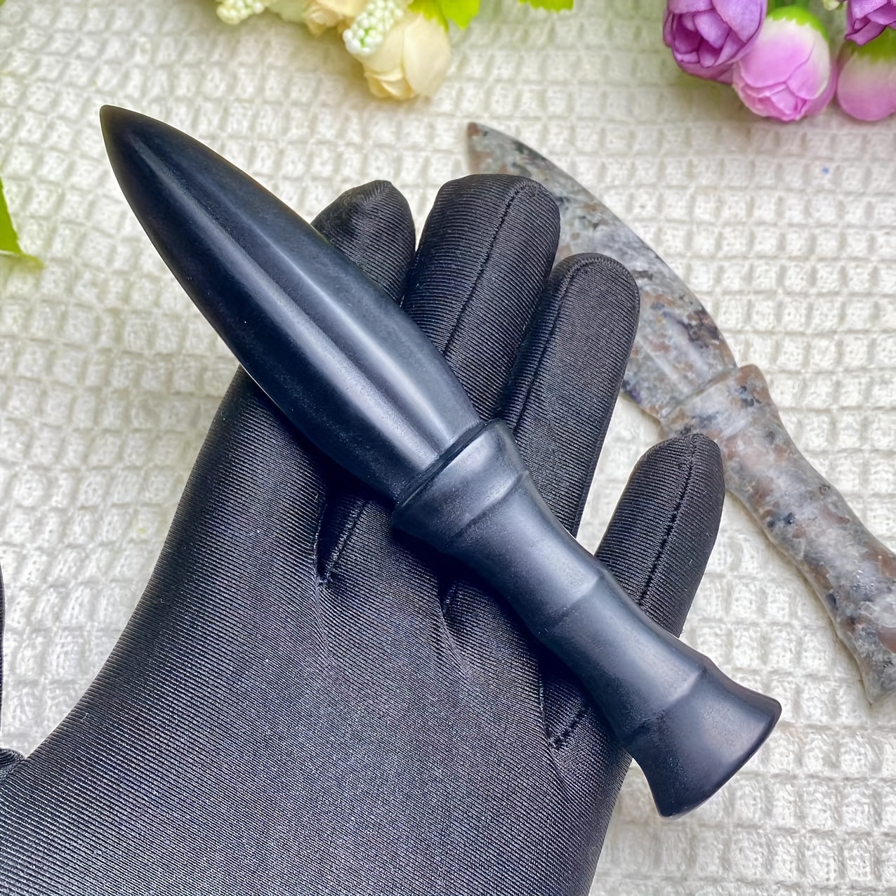 

Obsidian/yooperlite Stone Carved Dagger - 1pc Natural Crystal Polished Model Knife For Home Decor, Unique Gift Idea