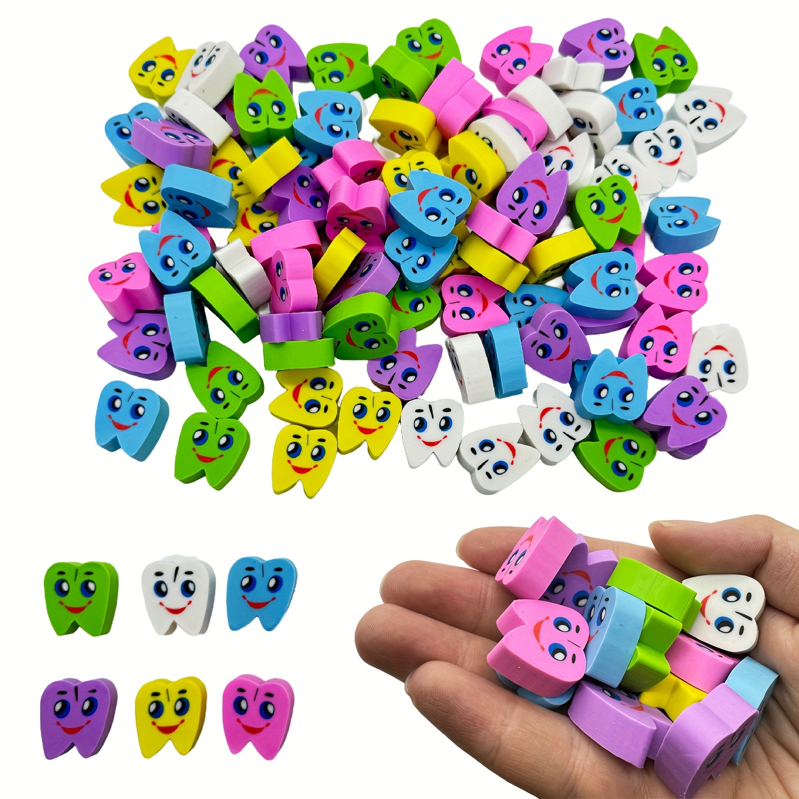 

30pcs Cube Erasers - Synthetic Rubber Molar Tooth Shaped Pencil Erasers For Classroom, Party Favors, School, Office Rewards