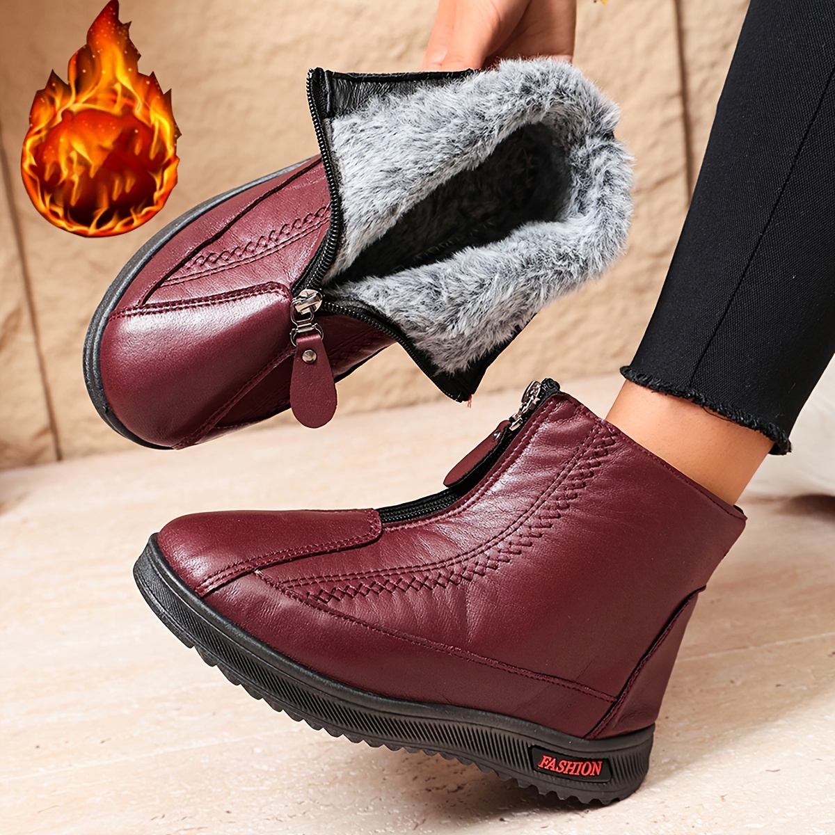 winter dress shoes for ladies affordable womens ankle boots thickened warm snow Hot Pink Bodycon Maxi Happy shopping NA-03.14.24AM Dress:#11 Brown base