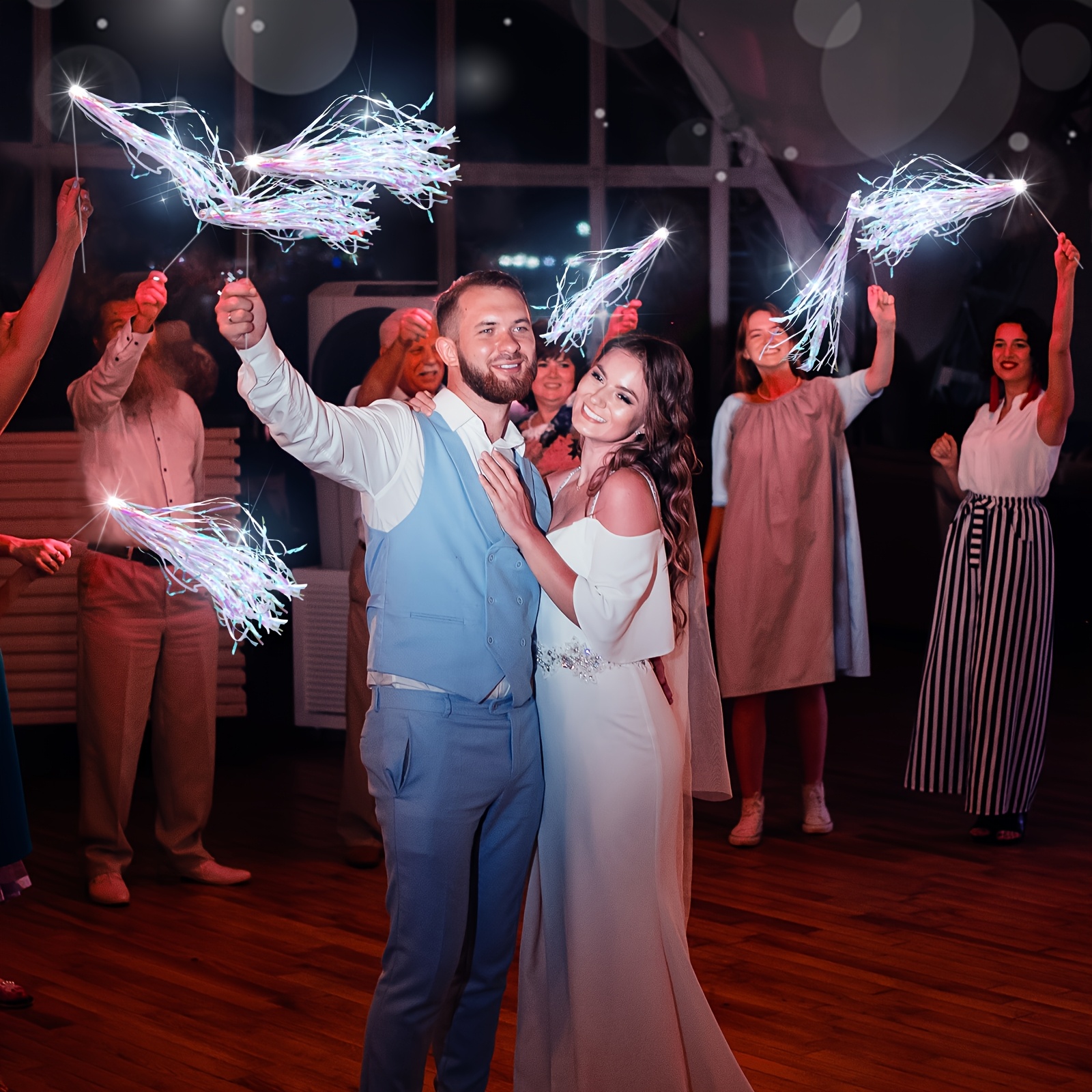 TEMU 24pcs Lighted Wedding Wands Led Tinsel Wands Light Up Streamers Sparklers For Wedding And Birthday Party Props Favors(white Tinsel) Party Favors, The For Adult Party Gifts
