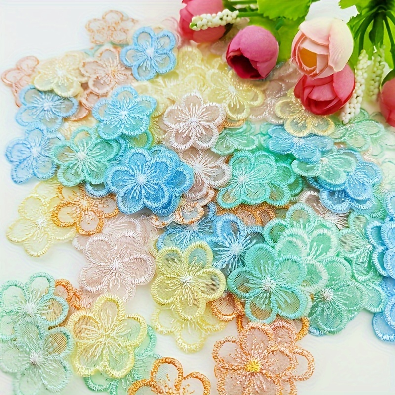 

50pcs Vibrant Lace Flower Embroidery Patches, Colors, 1-inch - Floral Appliques For Diy Hair Accessories, Skirt Hemming, Shoe & Hat Decorations, Lace Applique