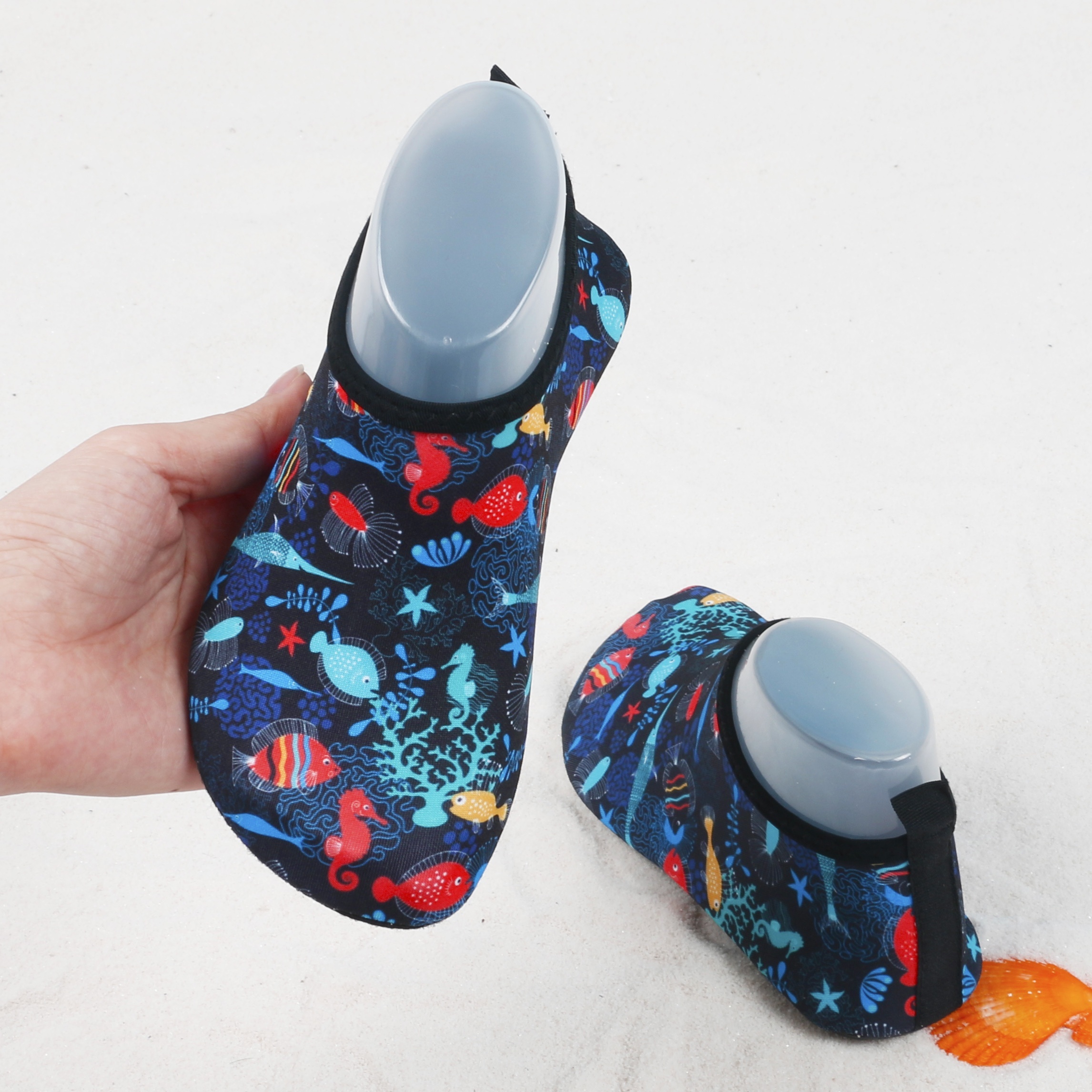 Youngsters' Lightweight Slip-On Swim Shoes - Quick-Dry Beach Water Shoes with Cartoon Whale & Designs, Soft Fabric & TPR Sole for Outdoor Swimming, Pool, Lake, Beach, and Light Beige-Friendly Comfort