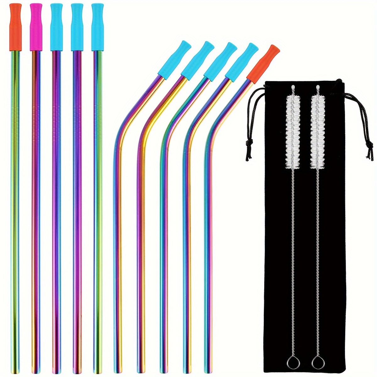 

Jetcloud10pcs Stainless Steel Straws Reusable Drinking Straws Curved Straight Straws With Cleaning Brush Storage Bag And 10 Silicone Tips Fit For 16 And 20oz Cups Curved Straws