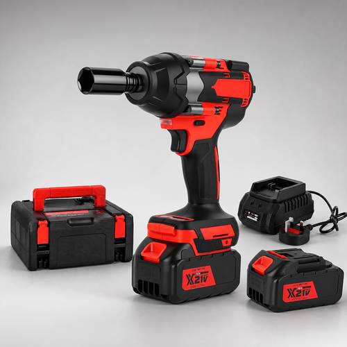 item picture red cordless impact wrench 1 2 inch 1000 n m brushless impact gun with 2pcs 21v batteries 2800 rpm high torque electric impact driver set for car and home use