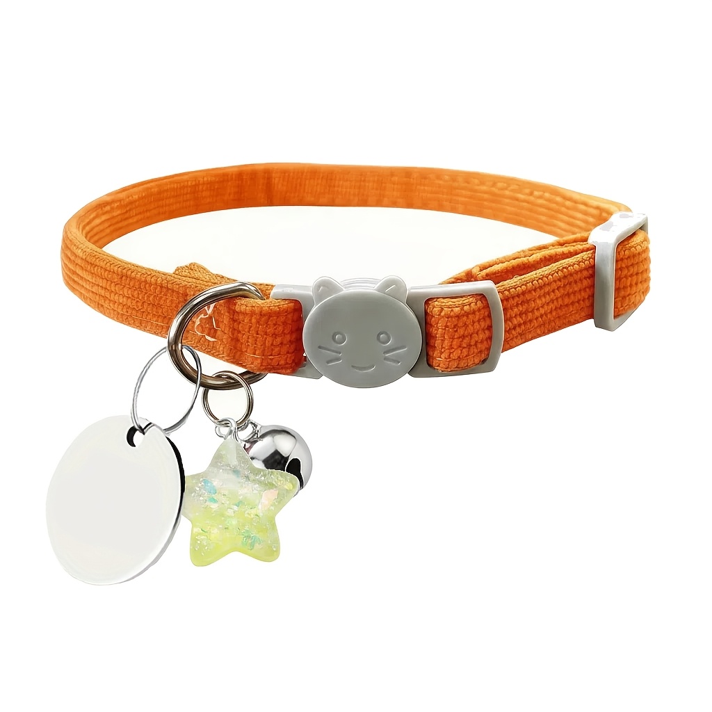 Personalized Round Tag Cat Collar with Bell and Flower Star Pendant