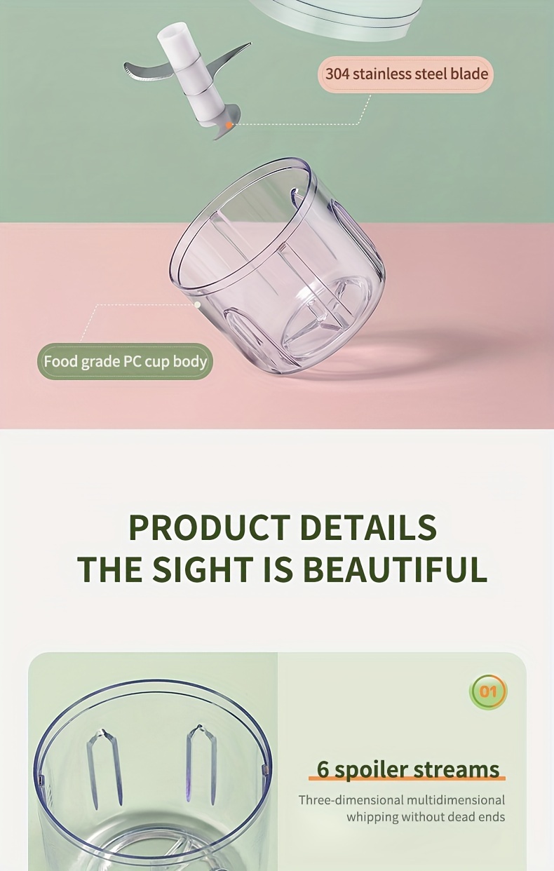 1pc electric garlic chopper stainless steel blade 250ml capacity portable usb rechargeable chopper suitable for the kitchen picnic kitchen gadget for chopping onion chili celery ginger sending birthday gifts Product details 15