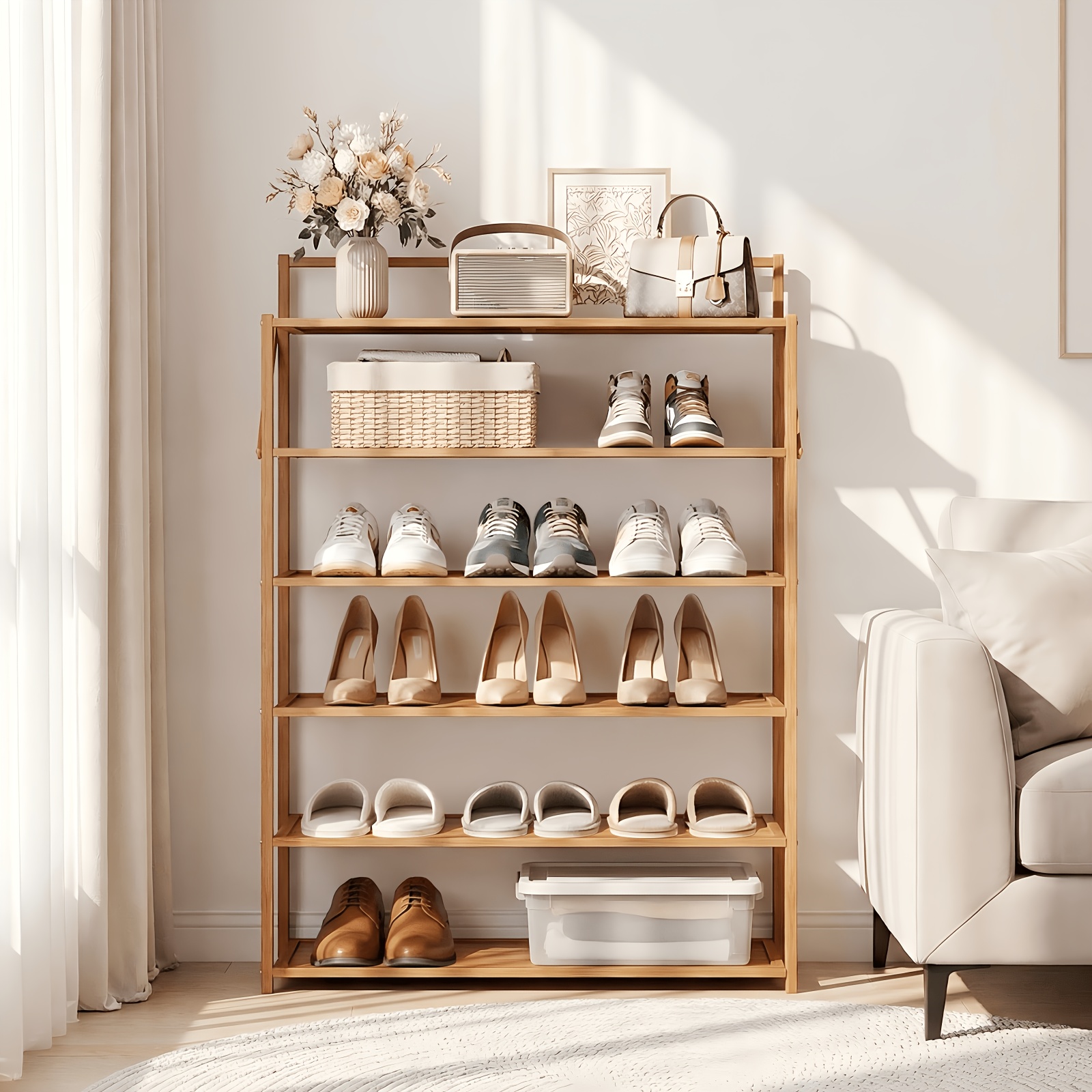 TEMU Étagère à Chaussures Pliable avec - Grande à Plusieurs Niveaux Adaptée aux , Rangement Encombrant pour Entrée, Salle de Bain, Salon, Garage,