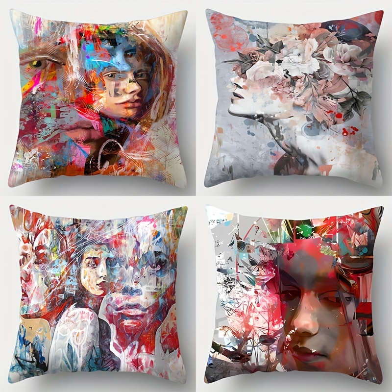 

4pcs Abstract Art Splash Painting Throw Pillow Covers, 18x18 Inches, Designer Artistic Home Decor Cushion Cases, Room, Office, Living Room, Sofa Decor, Charming Style, No Insert Included