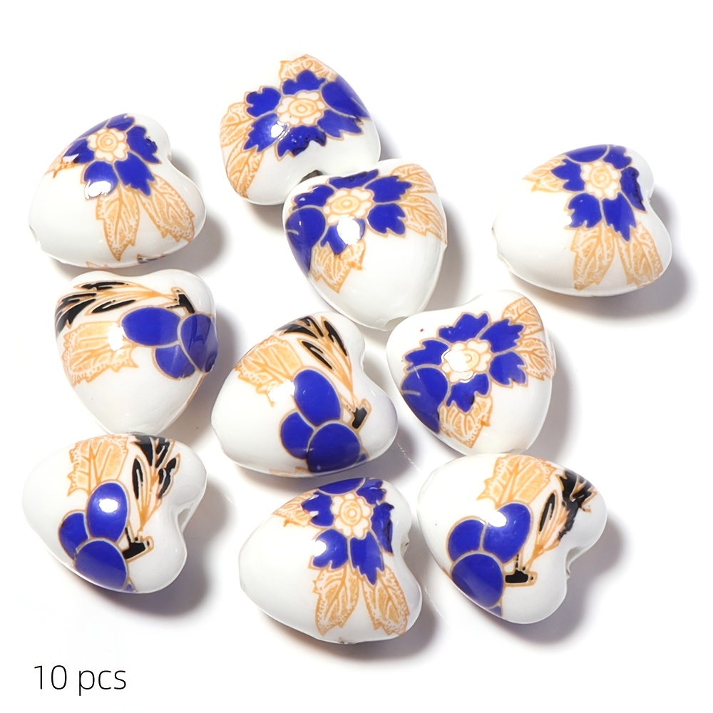 10pcs Random Color Ceramic Peach Heart Beads for Jewelry Making