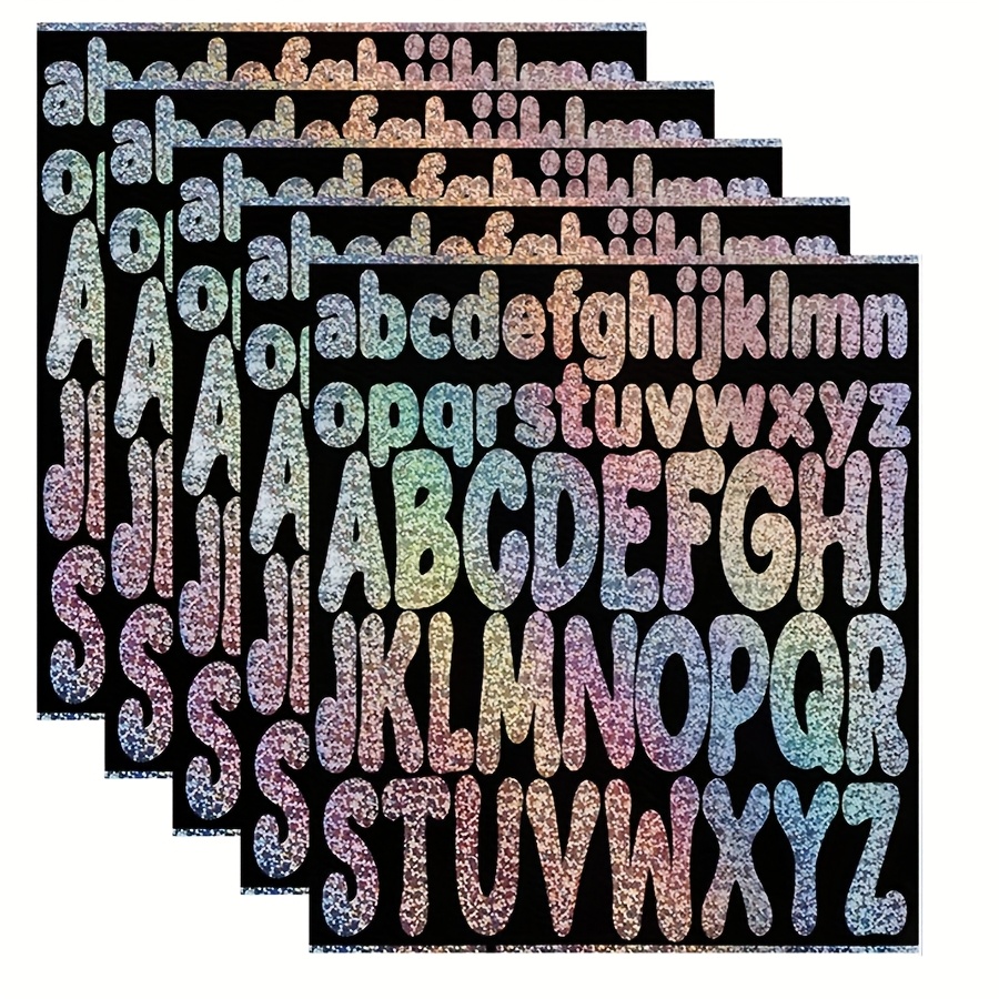 5sheets/260pcs 1-inch And 2-inch Silvery Glitter Colorful Letter Stickers, Self-adhesive Stickers, Suitable For Office, School, And Home Use