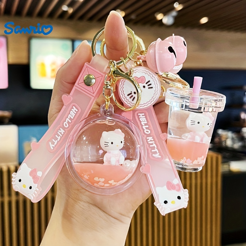 

1pc Sanrio Hello Kitty Quicksand Keychain - Pink Cartoon Doll With Floating Design, Student Backpacks & Car Keys