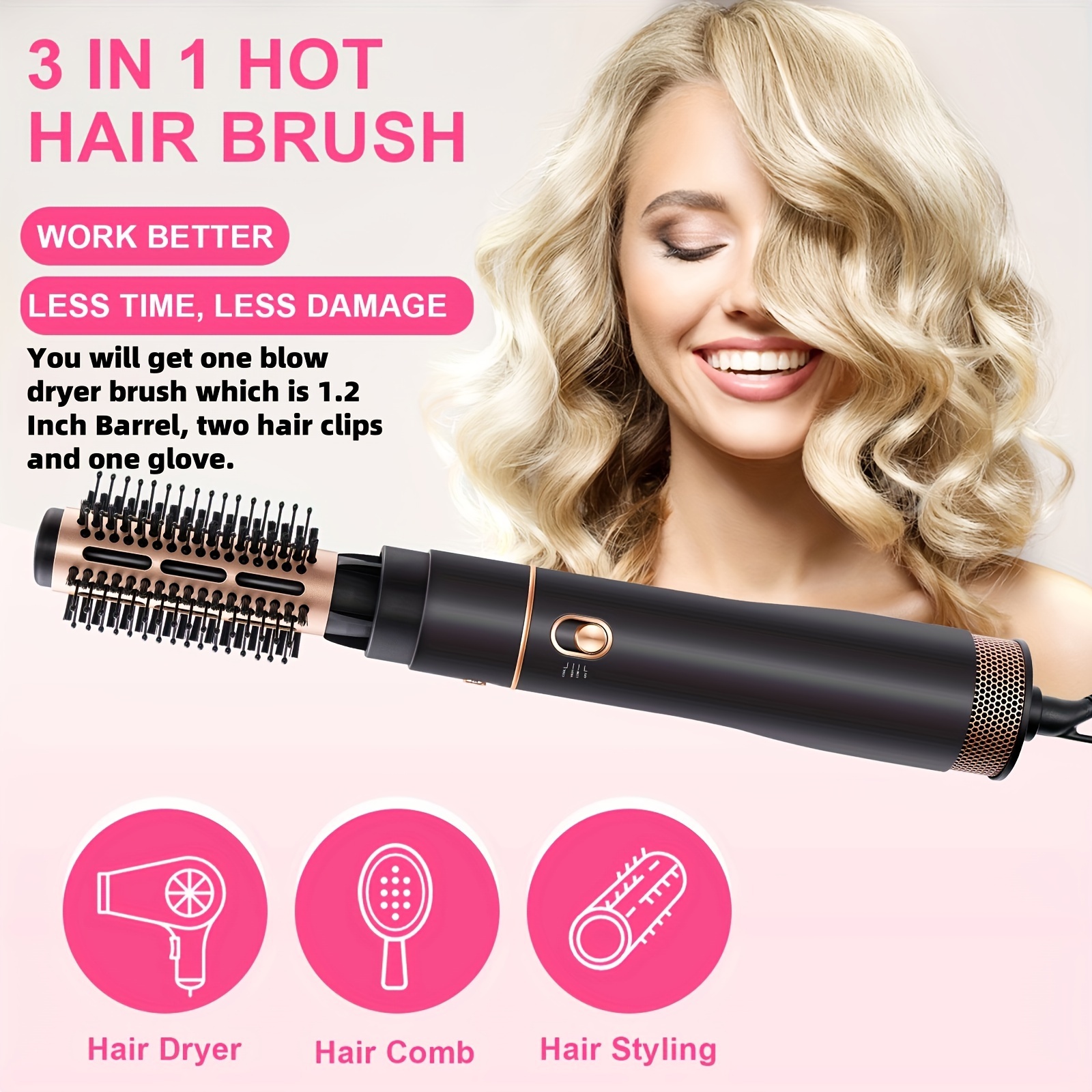 

Hot Dryer - 1.2"round Dryer For Drying, Styling , , , Detachable, Multiple For Women To Long