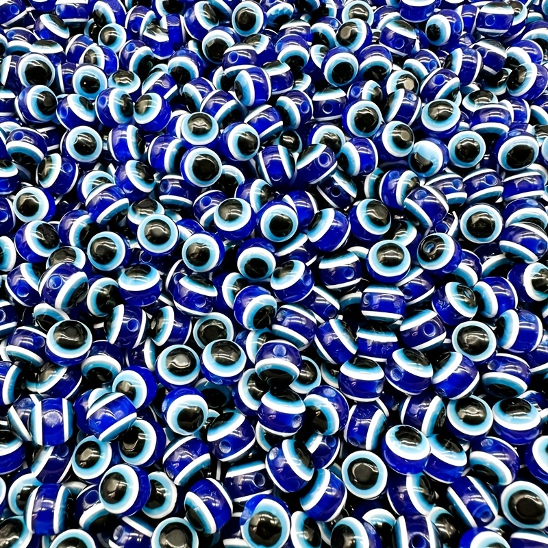 Image of 300/150/90pcs 6/8/10/12mm Acrylic Beads Blue Evil Eye Round Loose Beads Universal Pendant Necklace Earring Phone Chain Jewelry Making Craft Additions