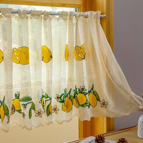 1pc american lace partition curtain embroidered floral lemon coffee curtain door curtain bay window short curtain