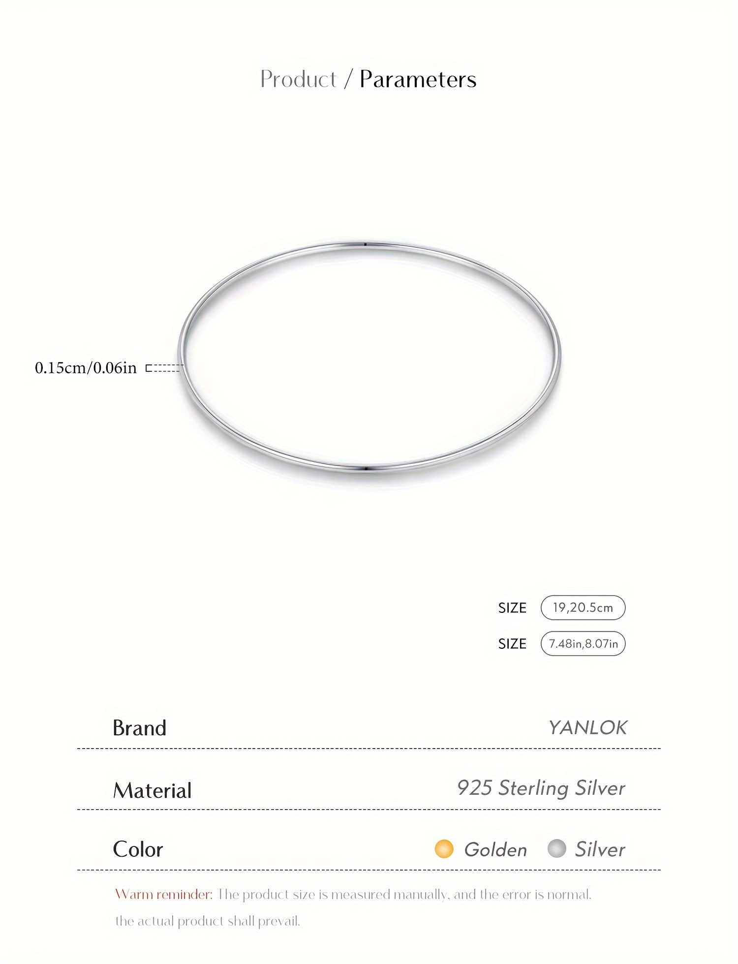 yanlok elegant 925 sterling silvery bangle bracelet minimalist smooth stackable design for   gift for holidays platinum plated fine jewelry details 3