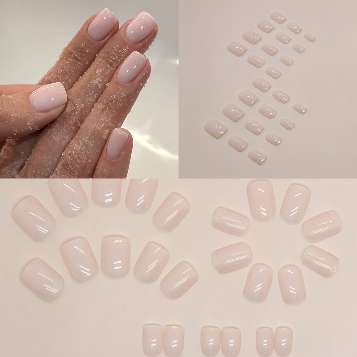 24pcs Nude Short Square Press-on Nails, Fashion Solid Glossy Fake Nails, Suitable For Women ' Holiday, Party, Daily Wear, Easy Removal, Reusable, With Gel Glue And Nail File