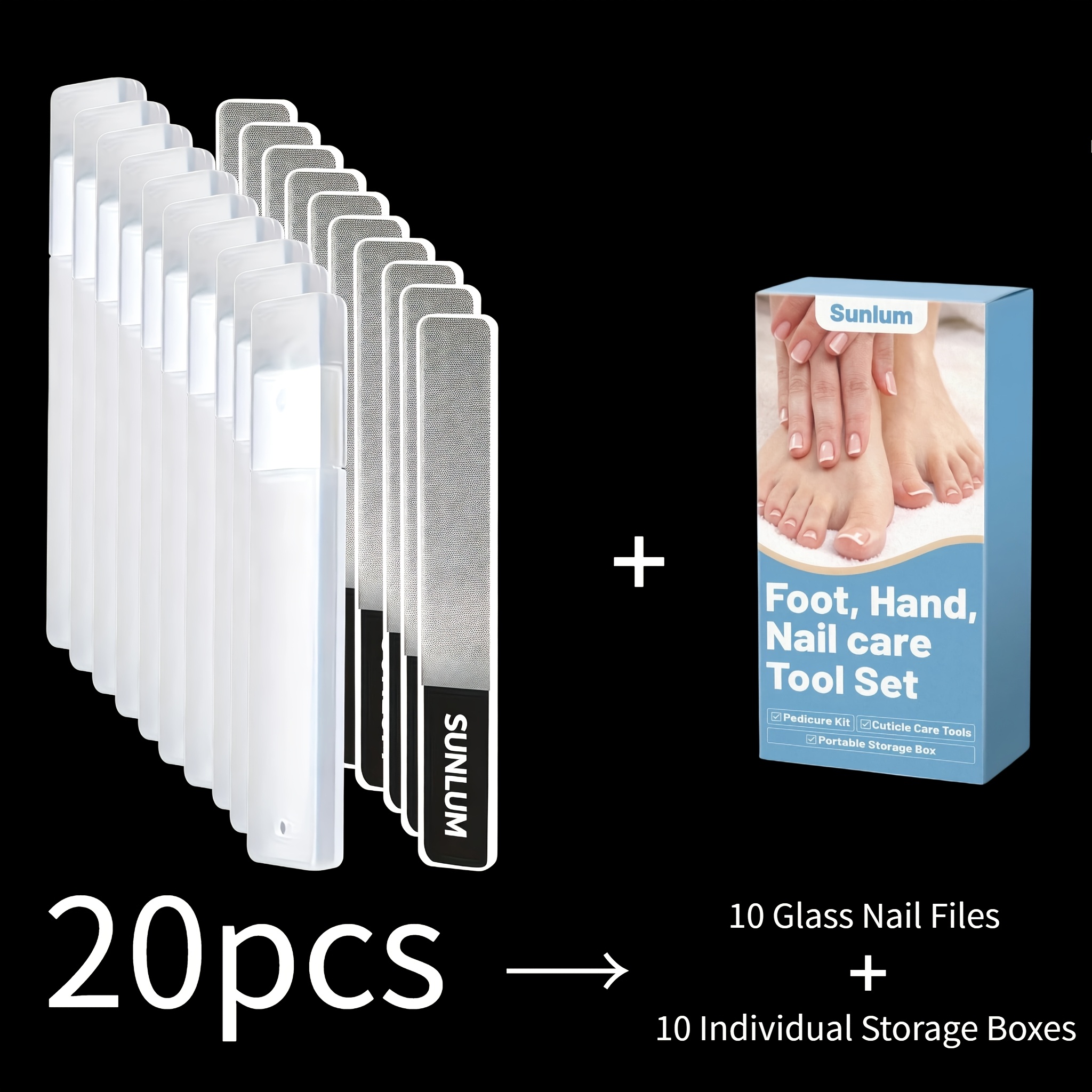 TEMU Merk - 20 stuks Nano Glazen Nagelvijl Set - 10 stuks Glazen Vijlen en 10 stuks Opbergdozen, Totaal 20 stuks, en Fijne Nagelvijlen voor Manicure