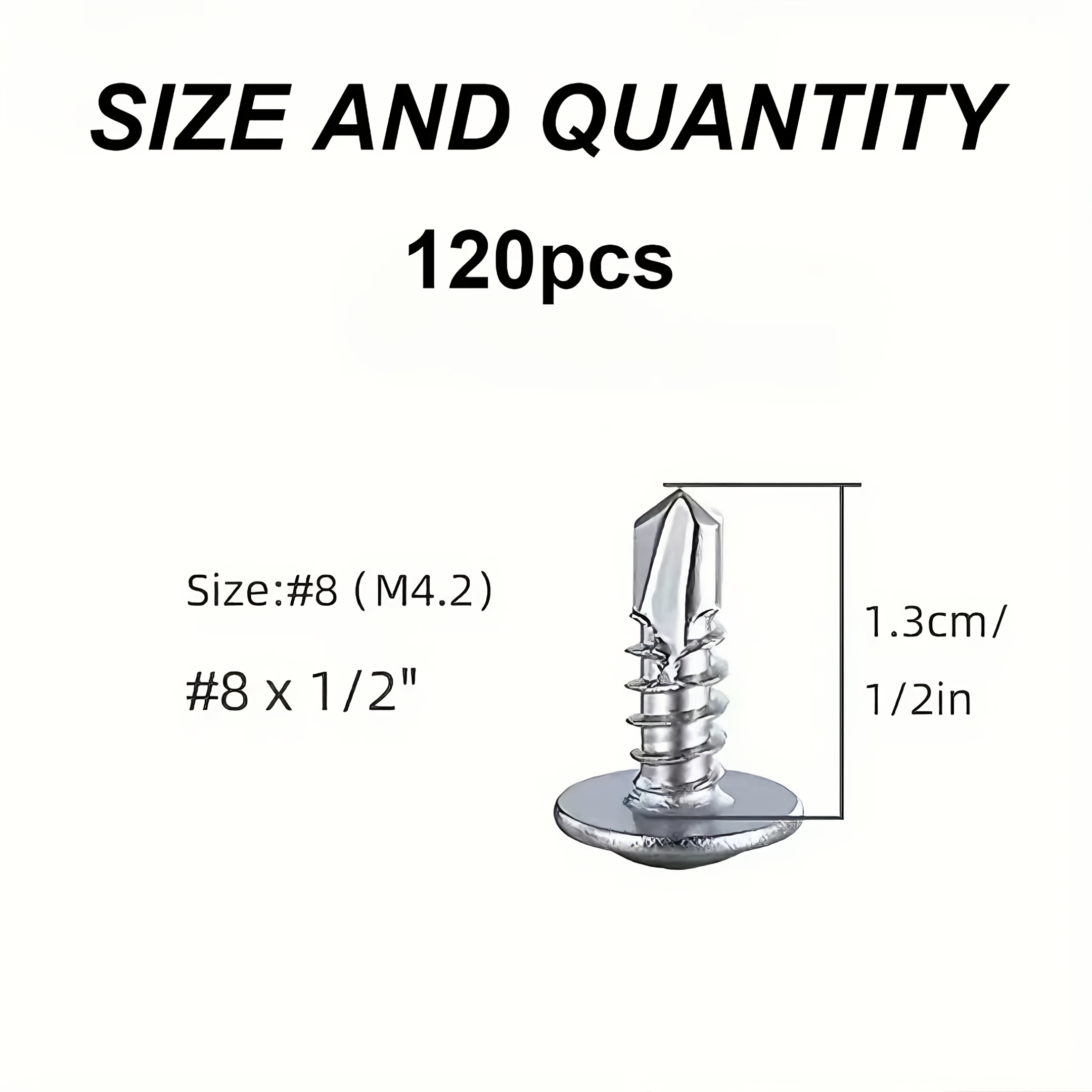 120pcs 410 Stainless Steel Phillips Self-drilling Screws With Washer, M4.2 (#8) Truss Head