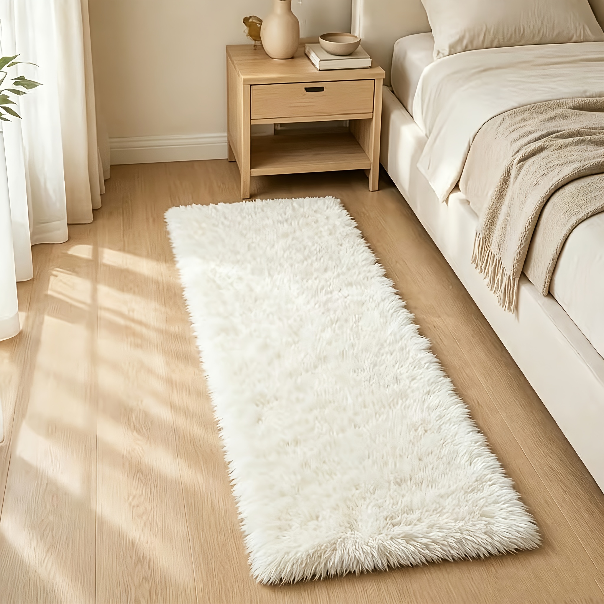 TEMU 1pc Of Solid- Long Plush Rug, A Simple And Elegant Long Runner Rug For Bedroom Bedside. Suitable For Various Areas Such As The Living Room,