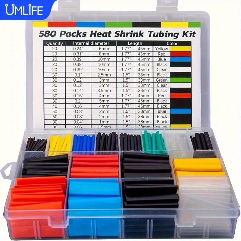 

Umlife 580pcs Cable Sleeve Kit - Professional Wire Insulation, 2:1 Shrink , Electrical , Polyolefin, Assorted Sizes