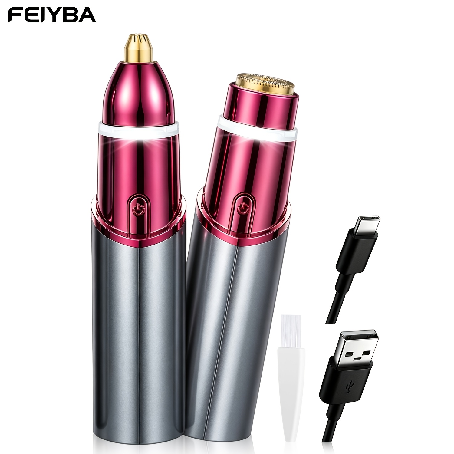 TEMU Feiyba2 2-in-1 Women's Facial Shaver And Eyebrow Trimmer - With Led Light, Usb Rechargeable Electric Hair Remover, Pain-free Removal, Suitable